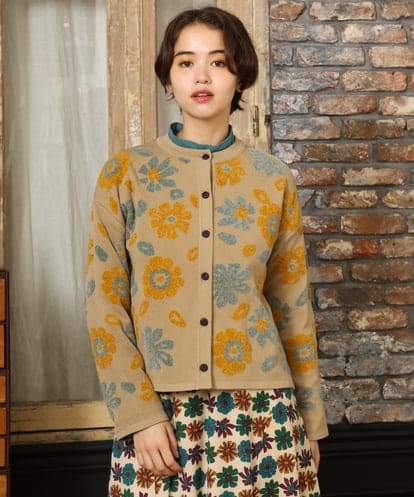 GJSAD01250 Jocomomola Flor suave フラワージャカードニットカーディガン