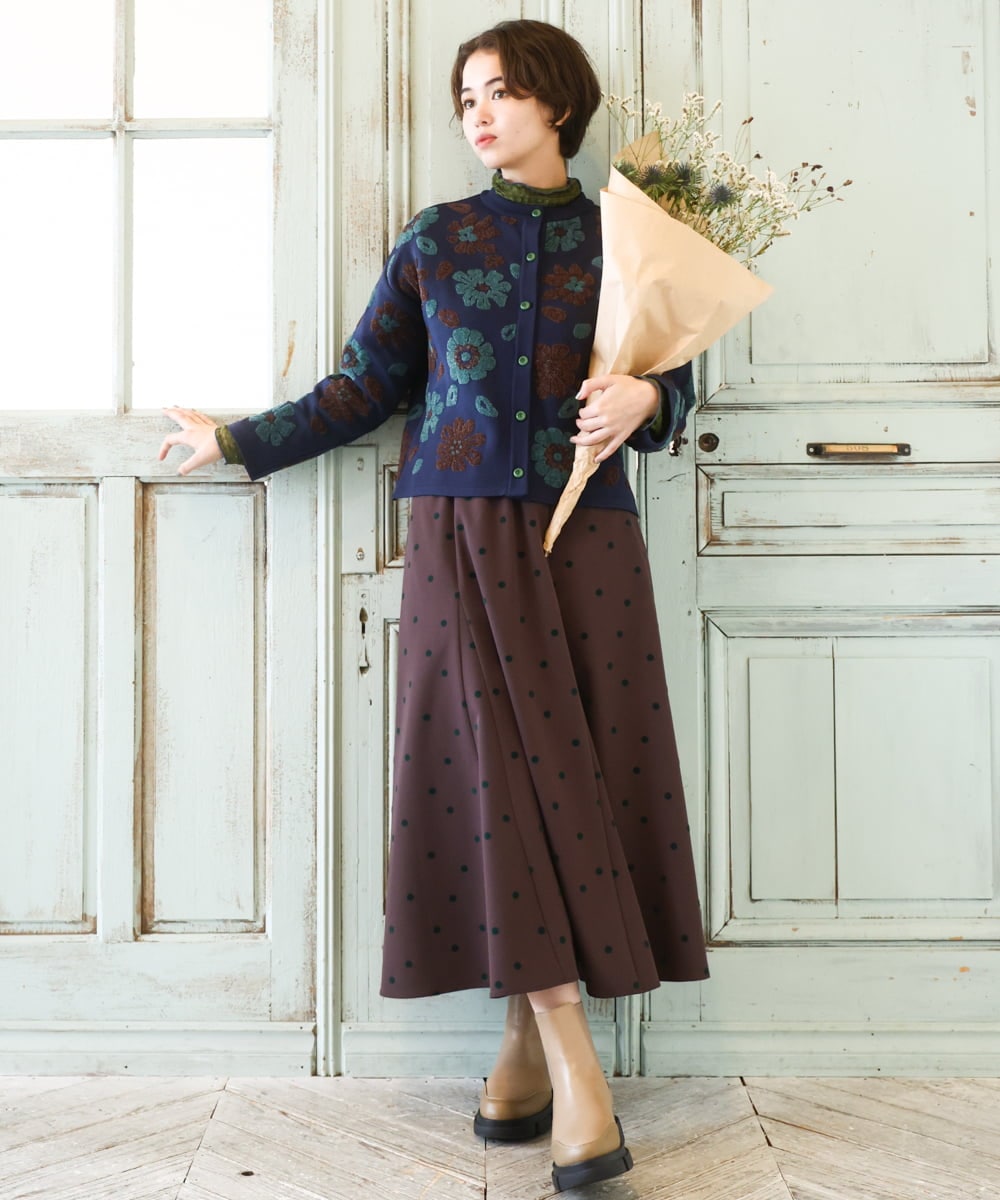 GJSAD01250 Jocomomola(ホコモモラ) Flor suave フラワージャカードニットカーディガン ベージュ