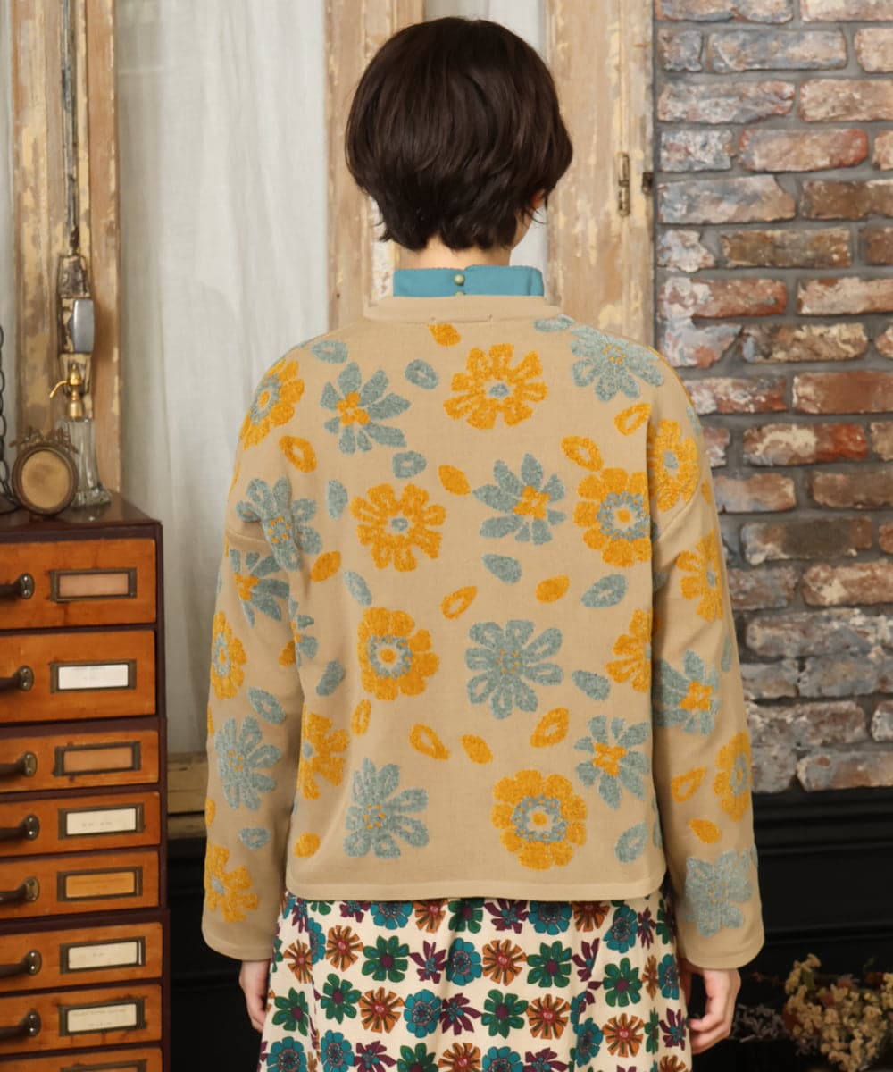 GJSAD01250 Jocomomola(ホコモモラ) Flor suave フラワージャカードニットカーディガン ベージュ
