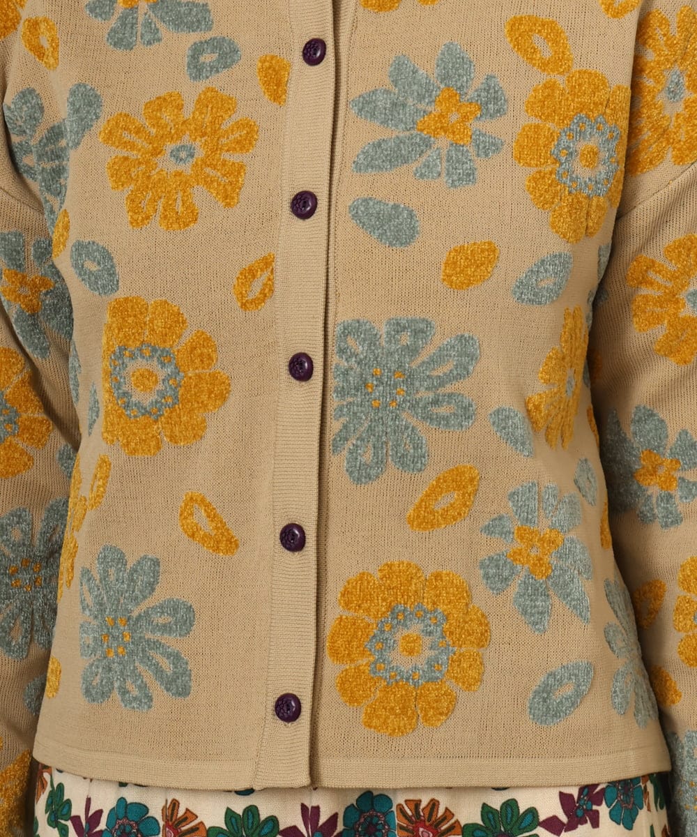 GJSAD01250 Jocomomola(ホコモモラ) Flor suave フラワージャカードニットカーディガン ベージュ