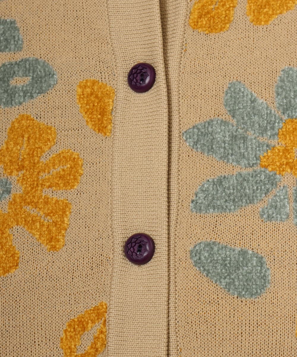 GJSAD01250 Jocomomola(ホコモモラ) Flor suave フラワージャカードニットカーディガン ベージュ