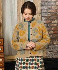 GJSAD01250 Jocomomola(ホコモモラ) Flor suave フラワージャカードニットカーディガン ベージュ