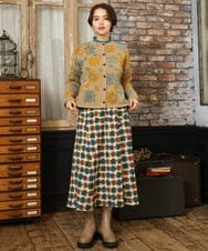 GJSAD01250 Jocomomola(ホコモモラ) Flor suave フラワージャカードニットカーディガン ベージュ