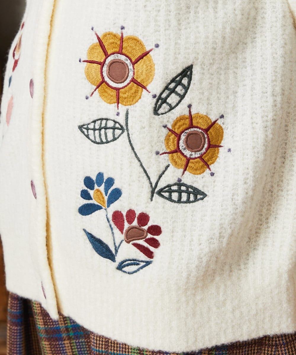 GJSAE02250 Jocomomola(ホコモモラ) Calle de Bordadores フラワーモチーフニットカーディガン ネイビー