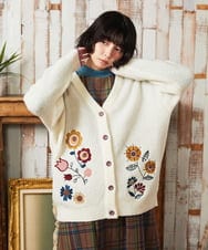 GJSAE02250 Jocomomola(ホコモモラ) Calle de Bordadores フラワーモチーフニットカーディガン ネイビー