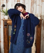 GJSAE02250 Jocomomola(ホコモモラ) Calle de Bordadores フラワーモチーフニットカーディガン ネイビー