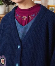 GJSAE02250 Jocomomola(ホコモモラ) Calle de Bordadores フラワーモチーフニットカーディガン ネイビー