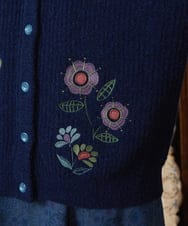 GJSAE02250 Jocomomola(ホコモモラ) Calle de Bordadores フラワーモチーフニットカーディガン ネイビー