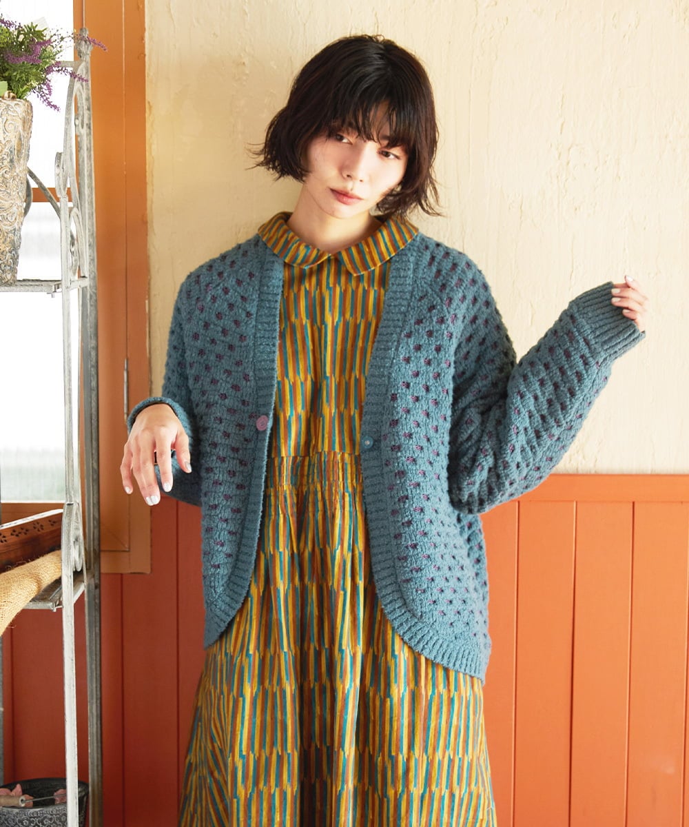 GJSAE34200 Jocomomola(ホコモモラ) Claraboya ドットシアーニットカーディガン レッド