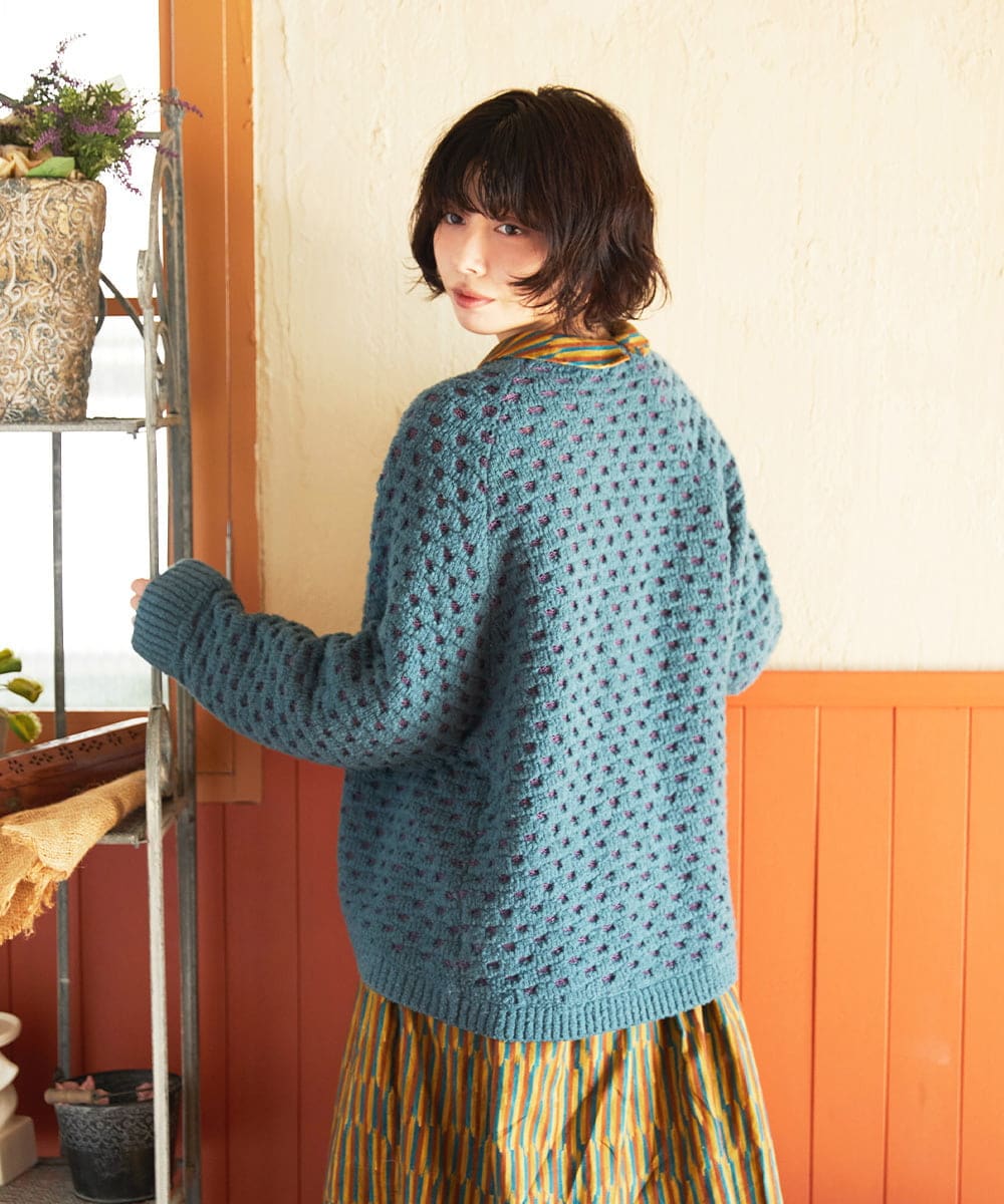 GJSAE34200 Jocomomola(ホコモモラ) Claraboya ドットシアーニットカーディガン レッド