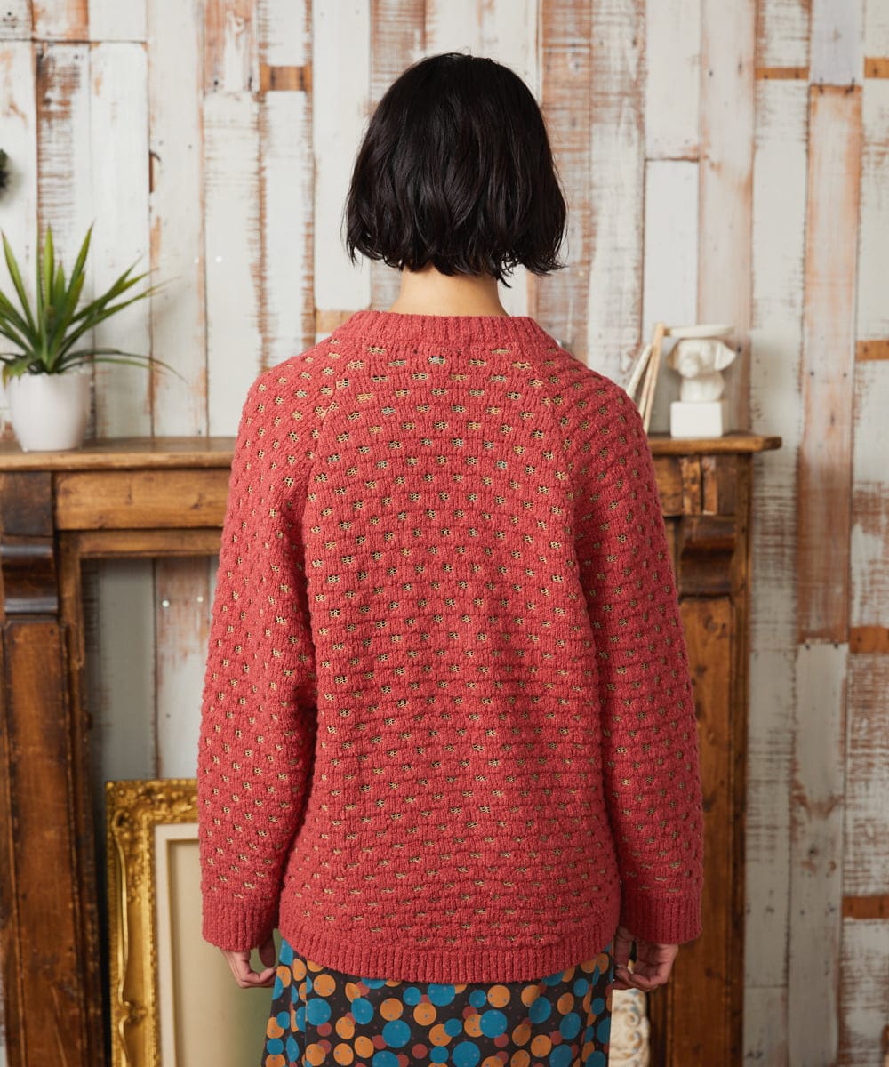 GJSAE34200 Jocomomola(ホコモモラ) Claraboya ドットシアーニットカーディガン レッド