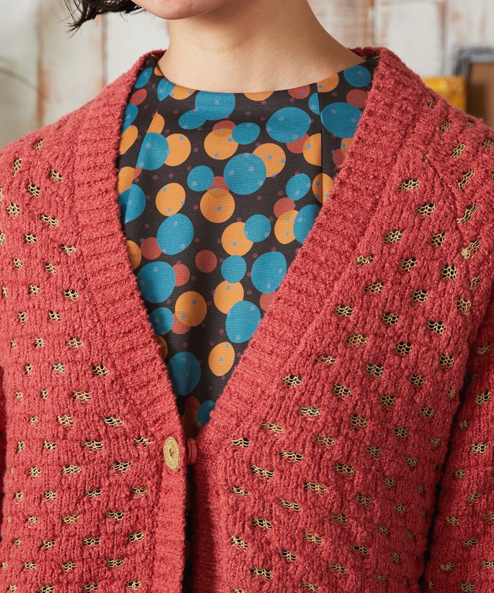 GJSAE34200 Jocomomola(ホコモモラ) Claraboya ドットシアーニットカーディガン レッド