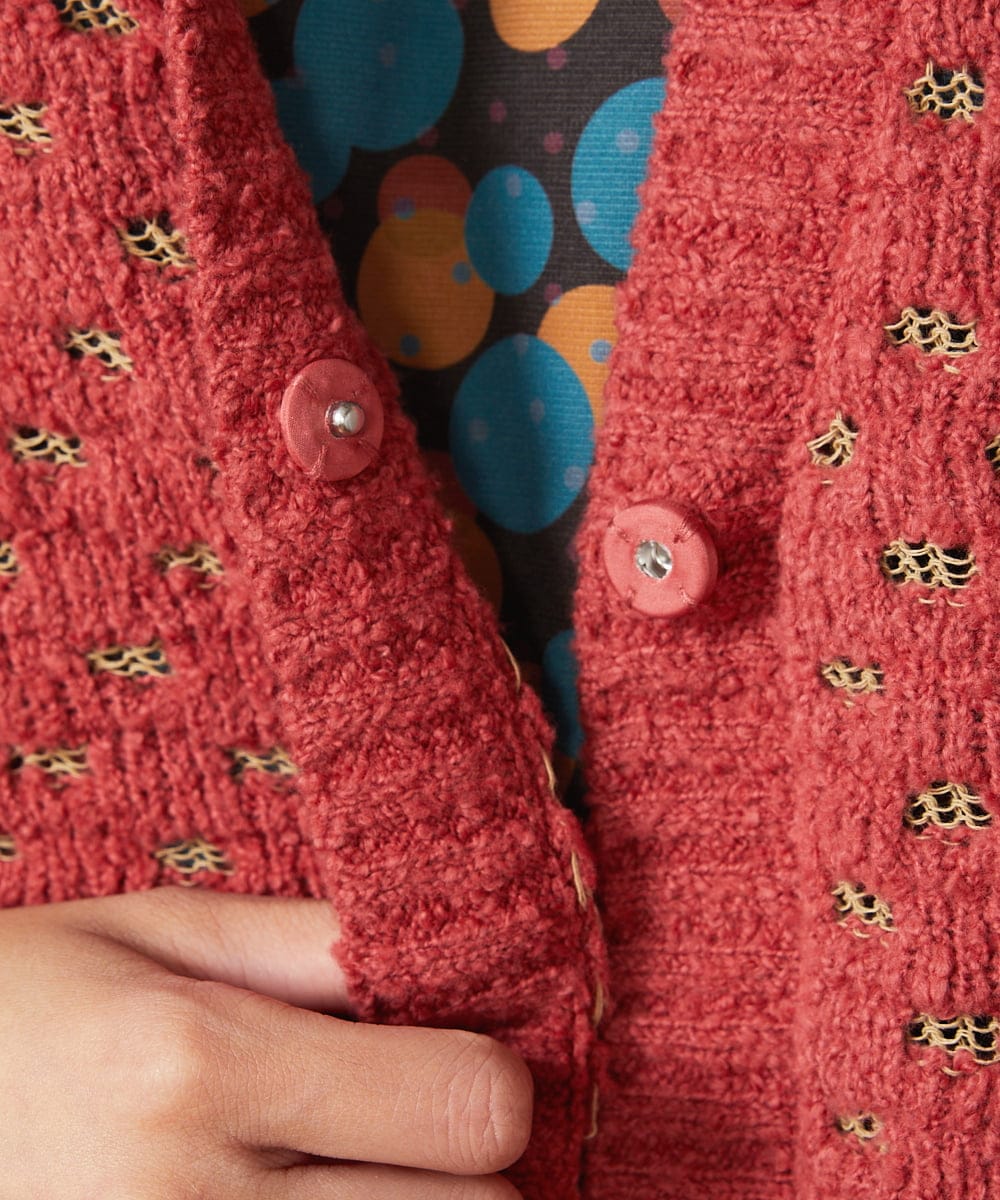 GJSAE34200 Jocomomola(ホコモモラ) Claraboya ドットシアーニットカーディガン レッド