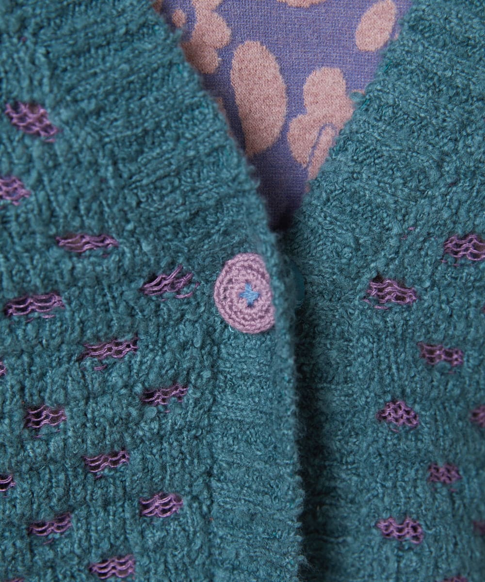 GJSAE34200 Jocomomola(ホコモモラ) Claraboya ドットシアーニットカーディガン レッド