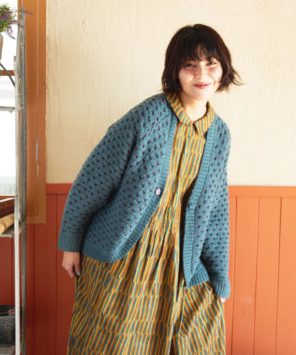 GJSAE34200 Jocomomola Claraboya ドットシアーニットカーディガン