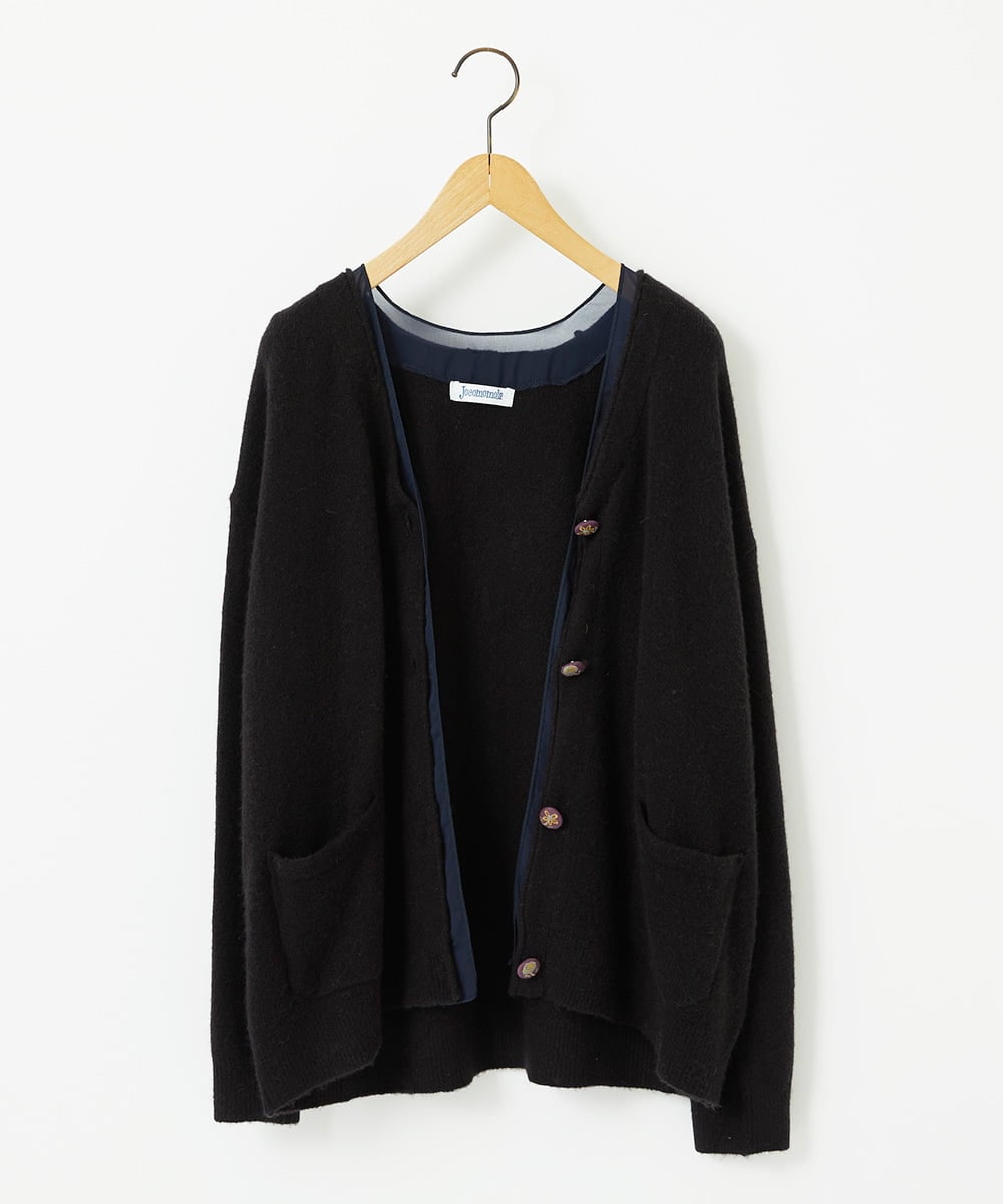 GJSAE35200 Jocomomola(ホコモモラ) Peludo Vネックニットカーディガン ブラック