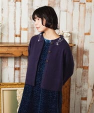 GJSAE51220 Jocomomola(ホコモモラ) Tesoro フラワーモチーフニットカーディガン ネイビー