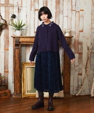 GJSAE51220 Jocomomola(ホコモモラ) Tesoro フラワーモチーフニットカーディガン ネイビー