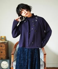 GJSAE51220 Jocomomola(ホコモモラ) Tesoro フラワーモチーフニットカーディガン ネイビー