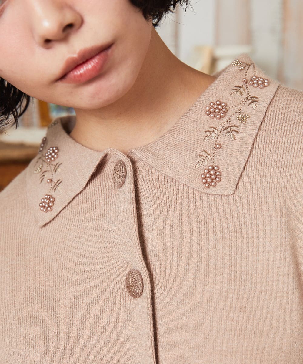 GJSAE51220 Jocomomola(ホコモモラ) Tesoro フラワーモチーフニットカーディガン ネイビー