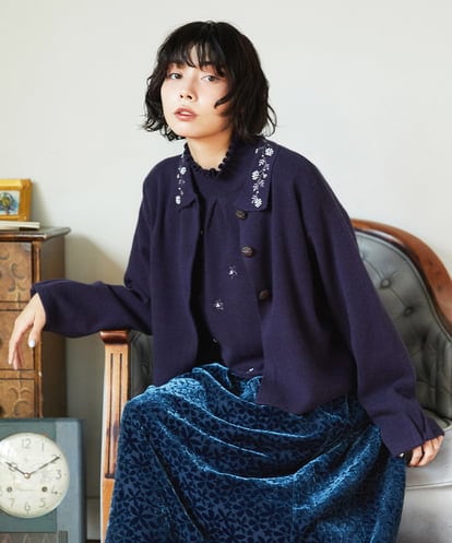 GJSAE51220 Jocomomola Tesoro フラワーモチーフニットカーディガン