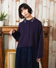 GJSAE51220 Jocomomola(ホコモモラ) Tesoro フラワーモチーフニットカーディガン ネイビー