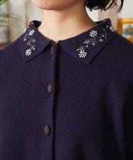 GJSAE51220 Jocomomola(ホコモモラ) Tesoro フラワーモチーフニットカーディガン ネイビー