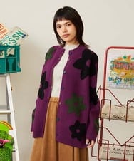 GJSAH37290 Jocomomola(ホコモモラ) Forma de flor フラワーニット スタンドカラーカーディガン パープル
