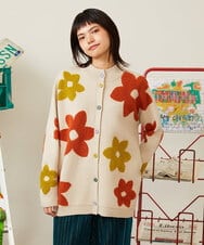 GJSAH37290 Jocomomola(ホコモモラ) Forma de flor フラワーニット スタンドカラーカーディガン アイボリー