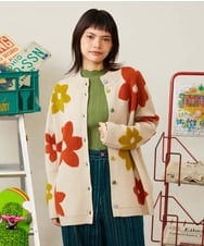 GJSAH37290 Jocomomola(ホコモモラ) Forma de flor フラワーニット スタンドカラーカーディガン アイボリー