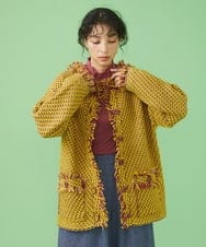 GJSAV01270 Jocomomola(ホコモモラ) Pluma フリンジ ノーカラーニットアウター イエロー