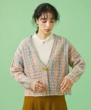 GJSAV33210 Jocomomola(ホコモモラ) スペースダイ Vネックカーディガン アイボリー