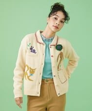 GJSAW01300 Jocomomola(ホコモモラ) Familia アニマルモチーフニットカーディガン アイボリー
