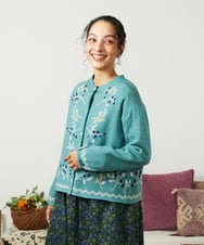 GJSCD01220 Jocomomola(ホコモモラ) El galgo フラワーモチーフニットカーディガン グリーン