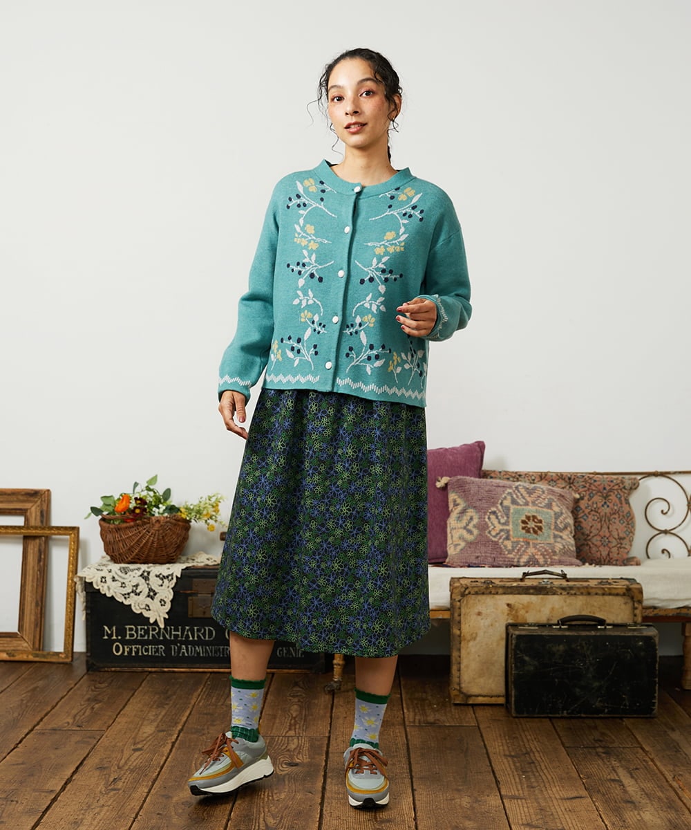 GJSCD01220 Jocomomola(ホコモモラ) El galgo フラワーモチーフニットカーディガン グリーン