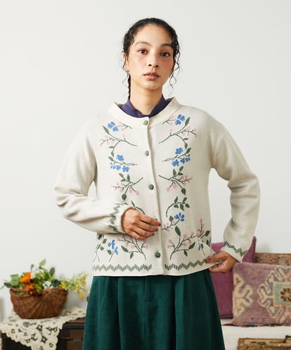 GJSCD01220 Jocomomola El galgo フラワーモチーフニットカーディガン