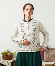 GJSCD01220 Jocomomola(ホコモモラ) El galgo フラワーモチーフニットカーディガン アイボリー