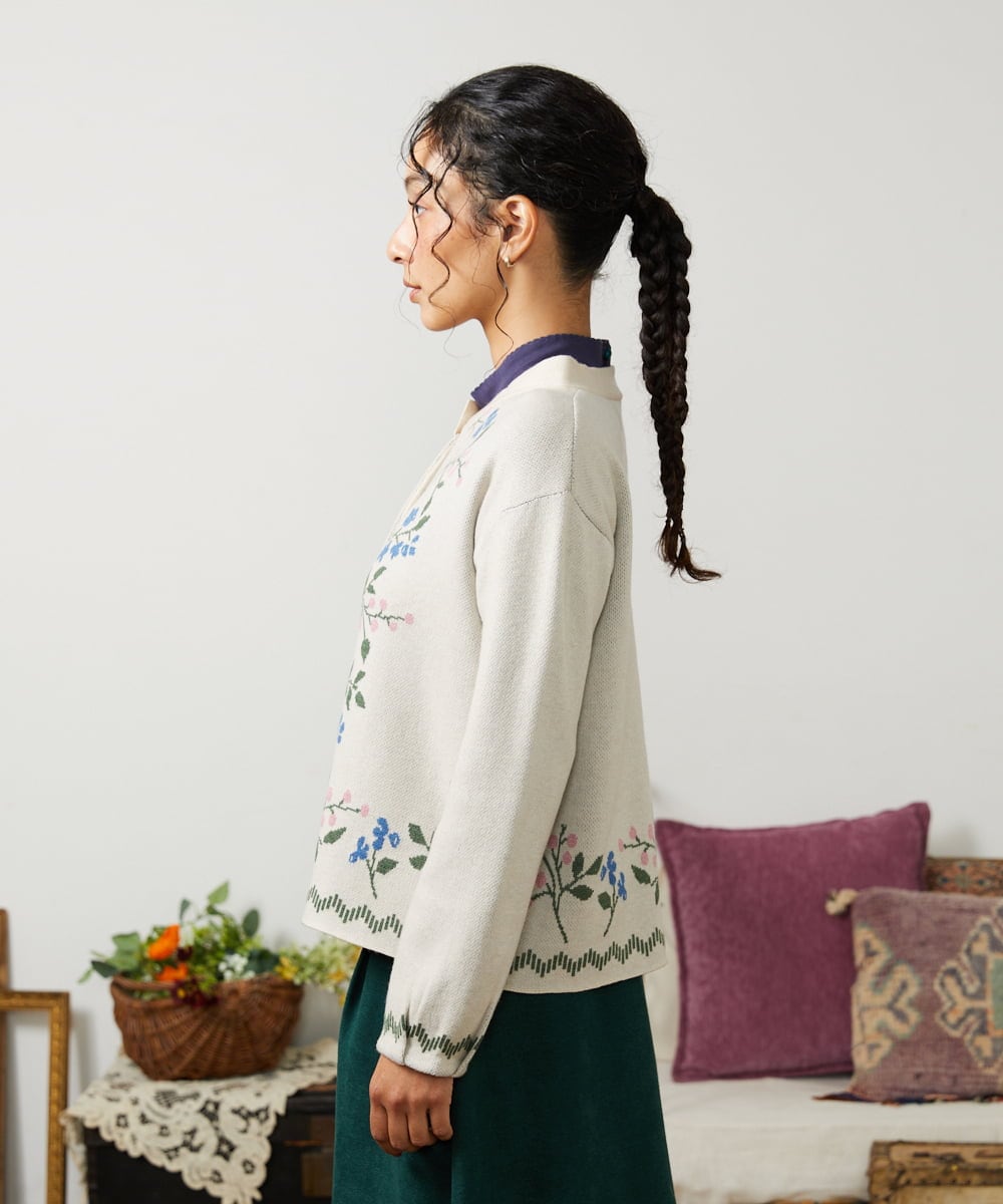 GJSCD01220 Jocomomola(ホコモモラ) El galgo フラワーモチーフニットカーディガン アイボリー