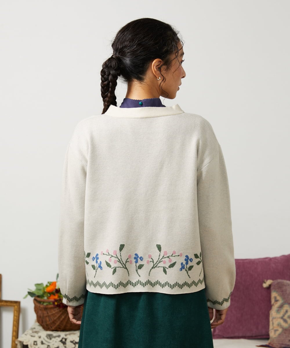 GJSCD01220 Jocomomola(ホコモモラ) El galgo フラワーモチーフニットカーディガン アイボリー