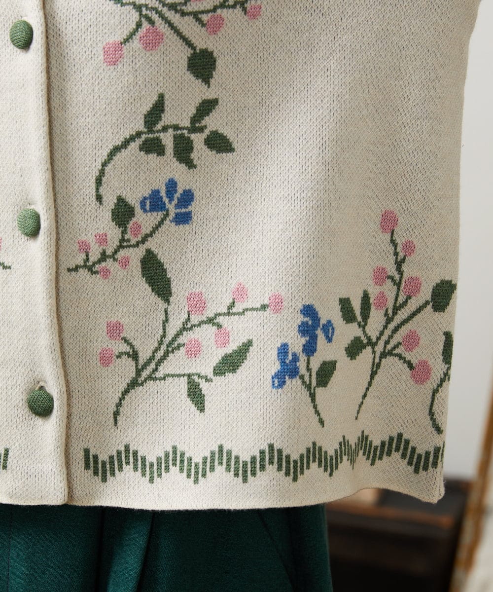 GJSCD01220 Jocomomola(ホコモモラ) El galgo フラワーモチーフニットカーディガン アイボリー