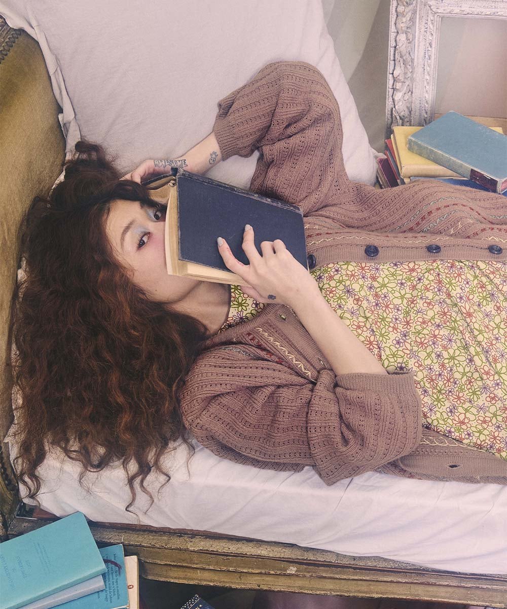 GJSCD30200 Jocomomola(ホコモモラ) Escalera 刺繍ニットカーディガン ピンク