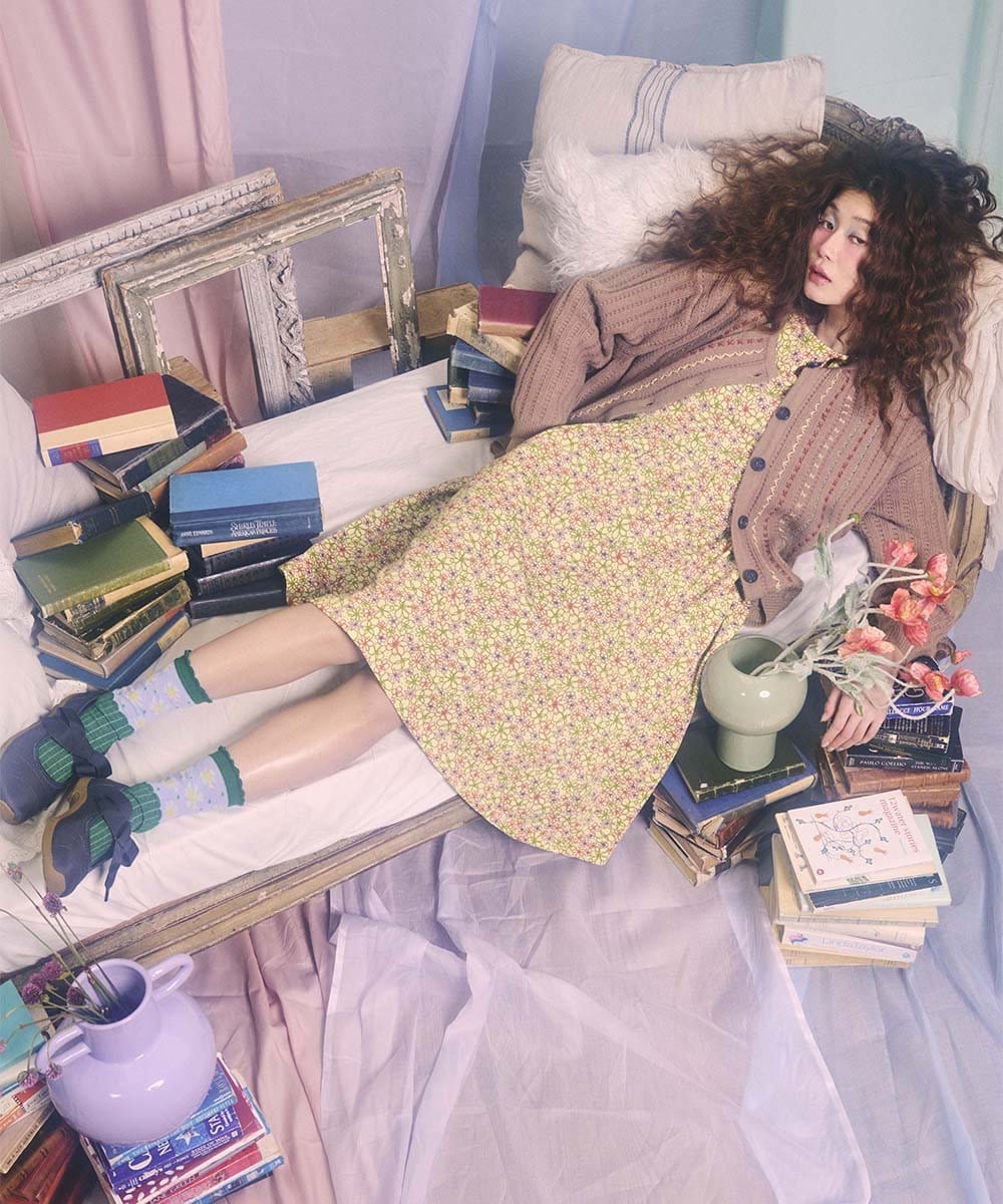 GJSCD30200 Jocomomola(ホコモモラ) Escalera 刺繍ニットカーディガン ピンク