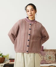 GJSCD30200 Jocomomola(ホコモモラ) Escalera 刺繍ニットカーディガン ピンク