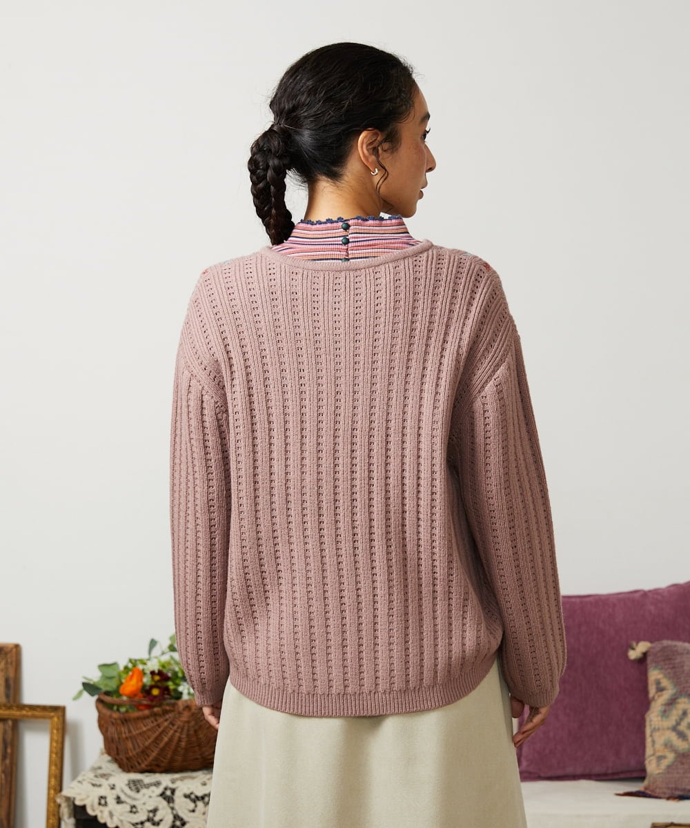 GJSCD30200 Jocomomola(ホコモモラ) Escalera 刺繍ニットカーディガン ピンク