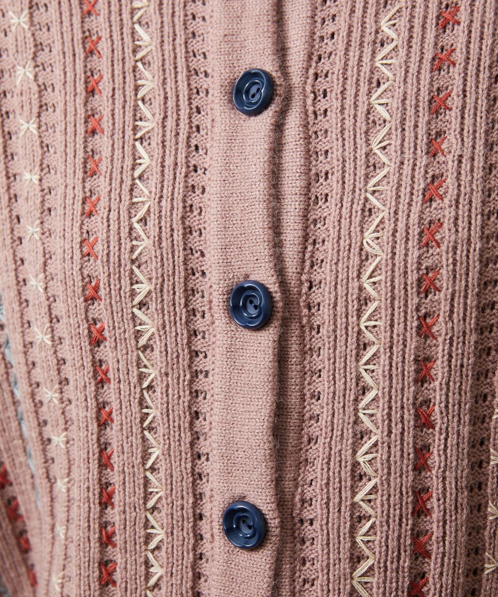 GJSCD30200 Jocomomola(ホコモモラ) Escalera 刺繍ニットカーディガン ピンク