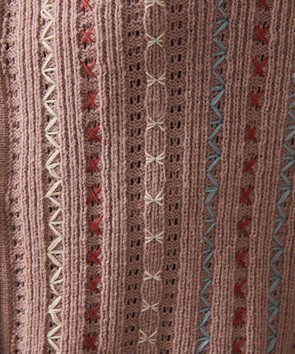 GJSCD30200 Jocomomola(ホコモモラ) Escalera 刺繍ニットカーディガン ピンク