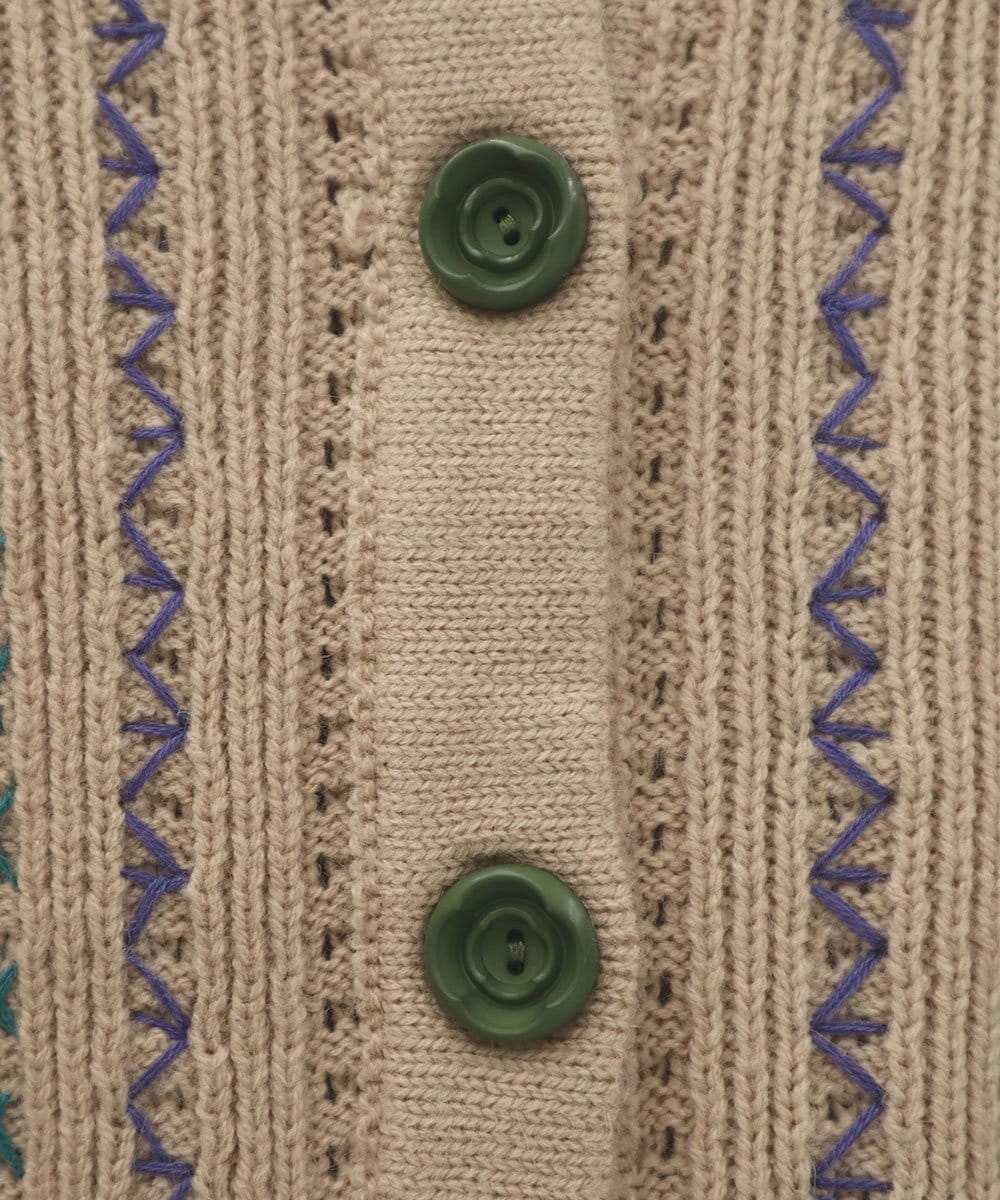 GJSCD30200 Jocomomola(ホコモモラ) Escalera 刺繍ニットカーディガン ベージュ