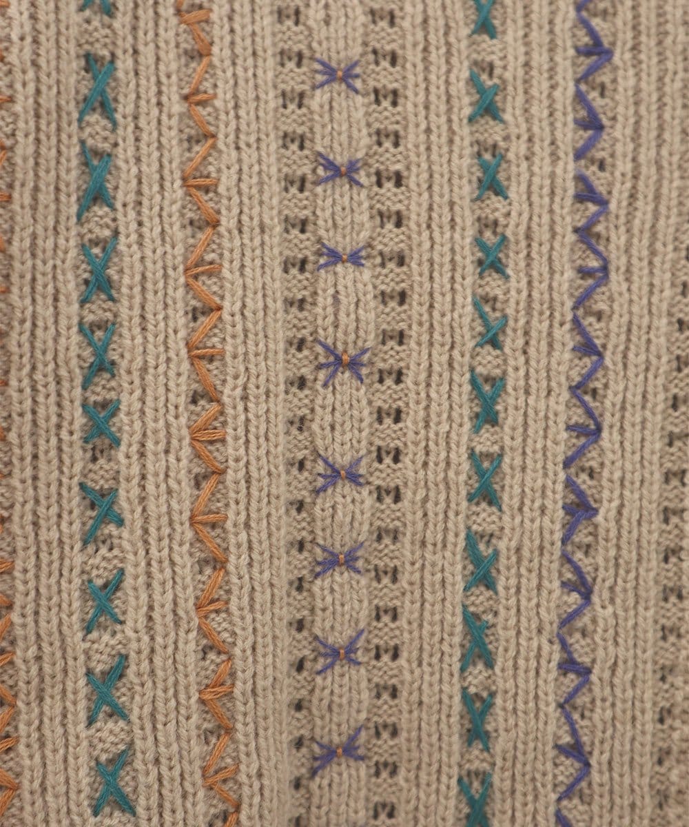 GJSCD30200 Jocomomola(ホコモモラ) Escalera 刺繍ニットカーディガン ベージュ