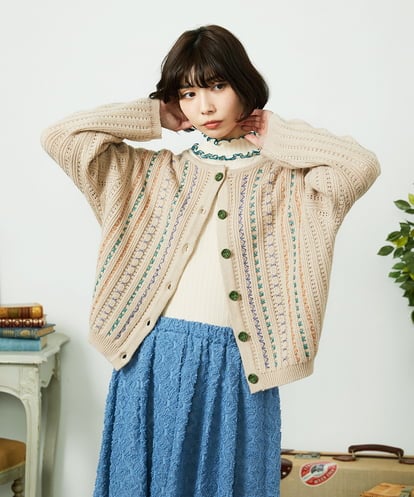 GJSCD30200 Jocomomola Escalera 刺繍ニットカーディガン