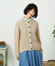 GJSCD30200 Jocomomola(ホコモモラ) Escalera 刺繍ニットカーディガン ベージュ